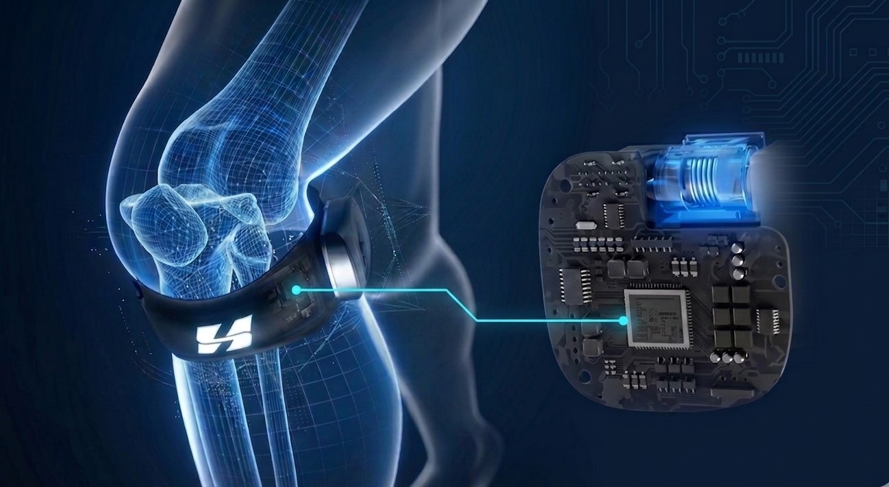 Xtand intelligent patella strap — pneumatic actuator and AI sensor module